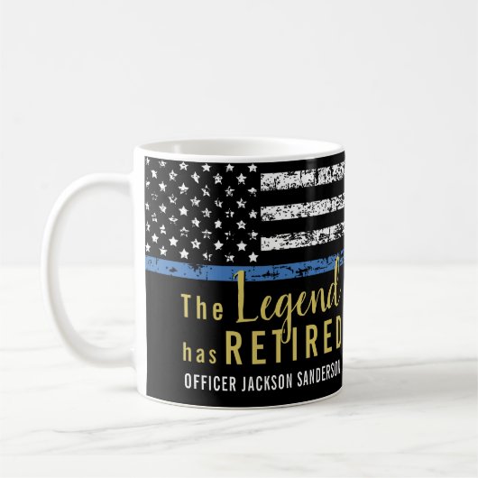 警察退職アメリカ国旗の薄い青い線 コーヒーマグカップ (左)