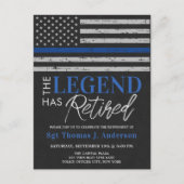 警察退職カスタム薄い青い線のフラグパーティー インビテーションポストカード (正面)