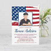 警察退職パーティーカスタム写真USA国旗 招待状 (スタンド正面)