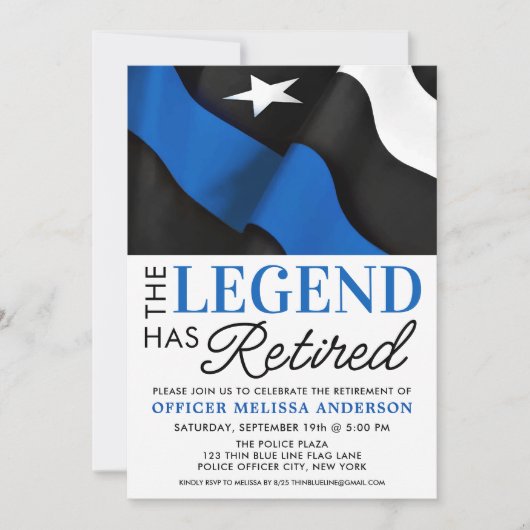 警察退職パーティーブルーアメリカン国旗 招待状 (正面)