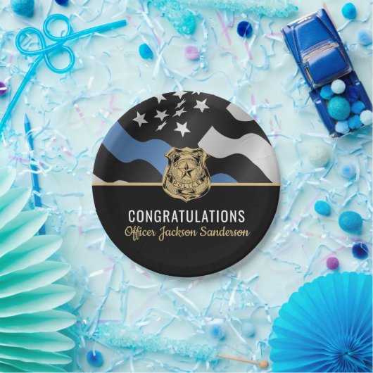 警察退職パーティーブルーラインおめでとう ペーパープレート (パーティー)