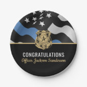 警察退職パーティーブルーラインおめでとう ペーパープレート (正面)