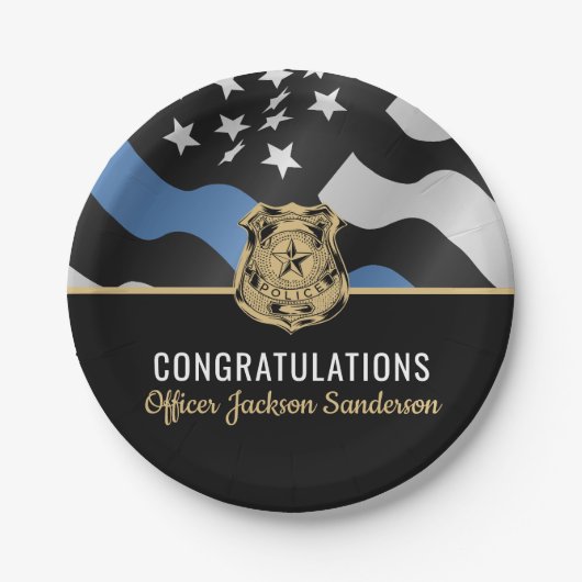 警察退職パーティーブルーラインおめでとう ペーパープレート (正面)