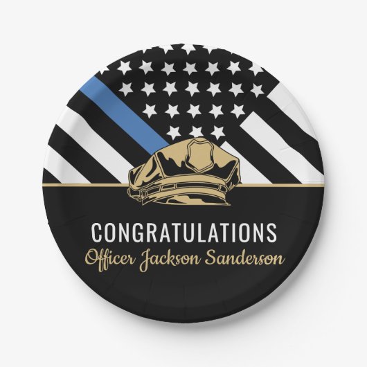 警察退職パーティーブルーラインおめでとう ペーパープレート (正面)