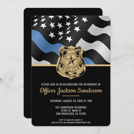 警察退職パーティーブルーライン法執行部 招待状 (正面/裏面)