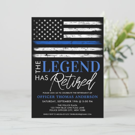 警察退職パーティーブルー法執行部 招待状 (スタンド正面)