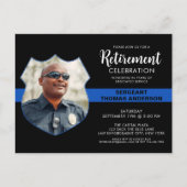 警察退職パーティー写真薄い青い線 インビテーションポストカード (正面)