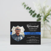 警察退職パーティー写真薄い青い線 インビテーションポストカード (スタンド正面)