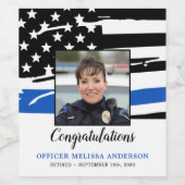 警察退職パーティー写真薄い青い線 ワインラベル (シングルラベル)