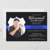 警察退職パーティー写真薄い青い線 招待状 (正面)