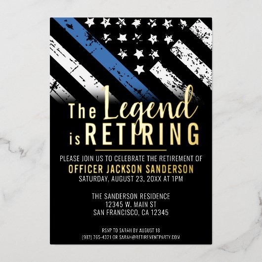 警察退職パーティー法執行官 箔招待状 (正面)