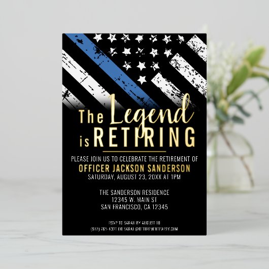 警察退職パーティー法執行官 箔招待状 (立ち正面)