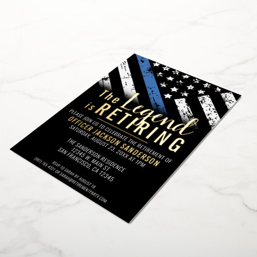 警察退職パーティー法執行官 箔招待状 (回転した状態)