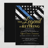 警察退職パーティー法執行青色線 招待状 (正面/裏面)