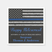 警察退職パーティー薄い青い線のフラグ スタンダードカクテルナプキン (正面)