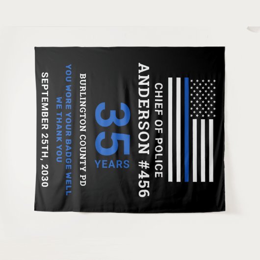 警察退職パーティー薄い青い線のフラグ タペストリー (正面(横))