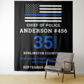 警察退職パーティー薄い青い線のフラグ タペストリー (インサイチュ)