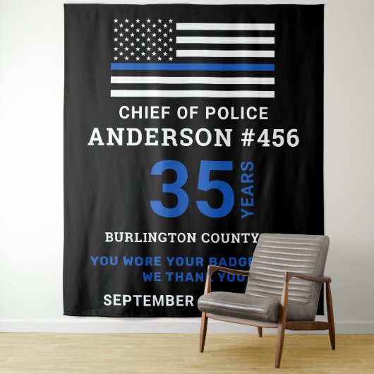 警察退職パーティー薄い青い線のフラグ タペストリー (インサイチュ)