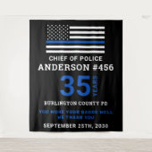 警察退職パーティー薄い青い線のフラグ タペストリー (正面)