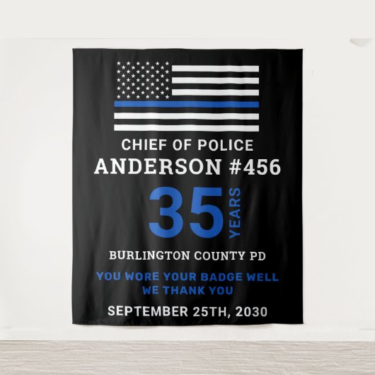 警察退職パーティー薄い青い線のフラグ タペストリー (正面)