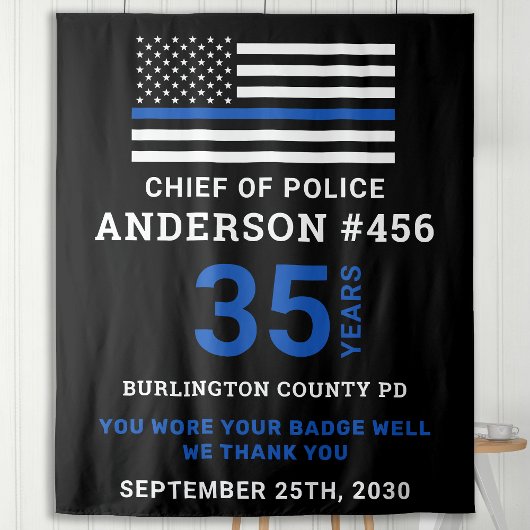 警察退職パーティー薄い青い線のフラグ タペストリー