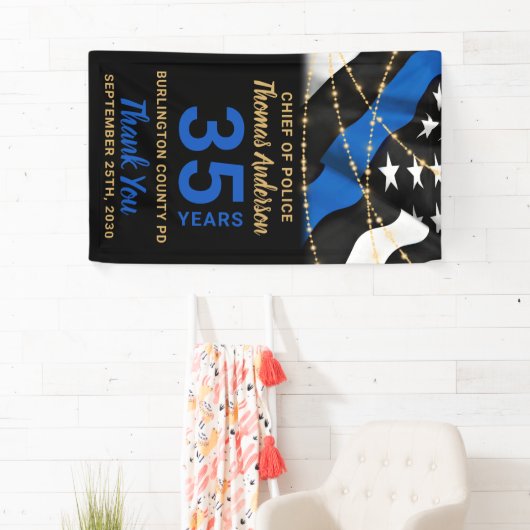 警察退職パーティー薄い青い線のフラグ 横断幕 (インサイチュ)