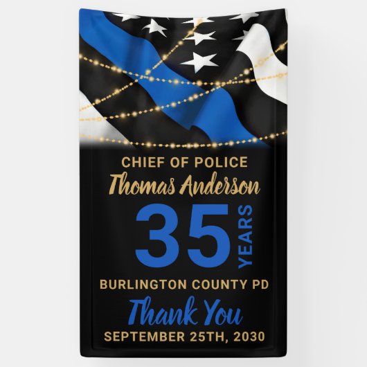 警察退職パーティー薄い青い線のフラグ 横断幕 (縦)