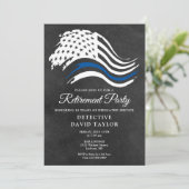 警察退職パーティー薄い青い線の黒板 招待状 (スタンド正面)