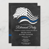 警察退職パーティー薄い青い線の黒板 招待状 (正面/裏面)