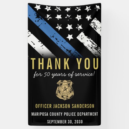 警察退職パーティー記念日シンブルーライン 横断幕 (縦)