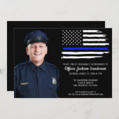 警察退職パーティー 薄い青い線の写真 招待状 (正面/裏面)