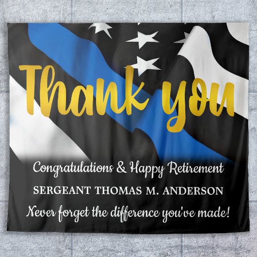 警察退職ブルー金ゴールドスクリプト法執行部 タペストリー