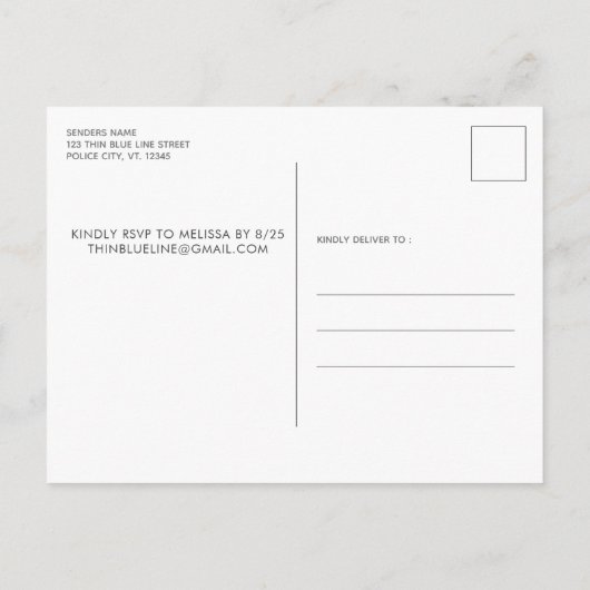 警察退職伝説退職した薄い青い線 インビテーションポストカード (裏面)
