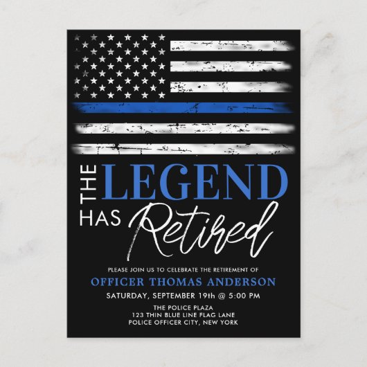 警察退職伝説退職した薄い青い線 インビテーションポストカード (正面)