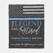 警察退職伝説退職した薄い青い線 フリースブランケット (正面)