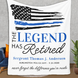 警察退職伝説退職した薄い青い線 フリースブランケット