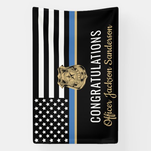 警察退職法執行細い青い線 横断幕 (縦)