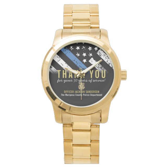警察退職記念日シンブルーライン国旗 腕時計 (正面)