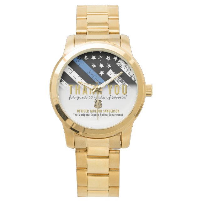 警察退職記念日シンブルーライン 腕時計 (正面)