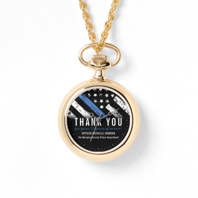 警察退職記念日ブルーラインフラッグウォッチ 腕時計 (正面)