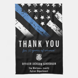 警察退職記念日ブルーライン国旗 キッチンタオル