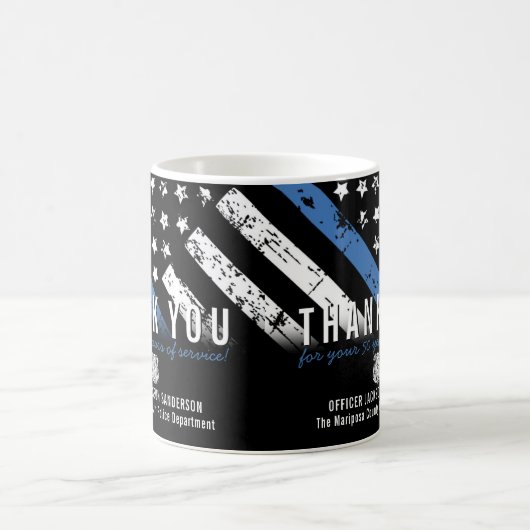 警察退職記念日ブルーライン国旗 コーヒーマグカップ (中央)