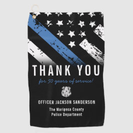 警察退職記念日ブルーライン国旗 ゴルフタオル