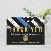 警察退職記念日ブルーライン国旗 サンキューカード (スタンド正面)