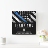 警察退職記念日ブルーライン国旗 スクエア壁時計 (ホーム)