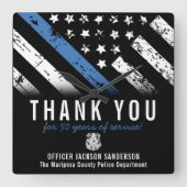 警察退職記念日ブルーライン国旗 スクエア壁時計 (正面)