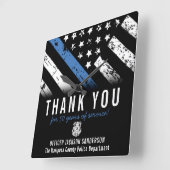 警察退職記念日ブルーライン国旗 スクエア壁時計 (傾斜)