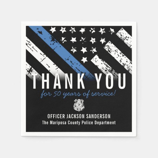 警察退職記念日ブルーライン国旗 スタンダードカクテルナプキン (正面)