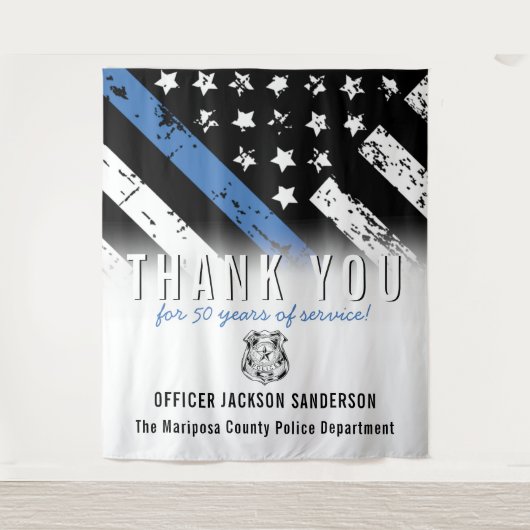 警察退職記念日ブルーライン国旗 タペストリー (正面)