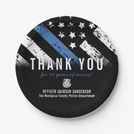 警察退職記念日ブルーライン国旗 ペーパープレート